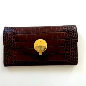 Smythson large envelope wallet in crocodile embossed calf leather brown